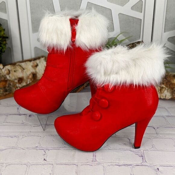 Ellie 4" Womens Bootie With Faux Fur 414/CLAUS/RED - Picture 4 of 11